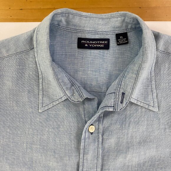 Roundtree & Yorke Men’s 100% Linen Light Blue Button Down Size XL - Picture 11 of 12
